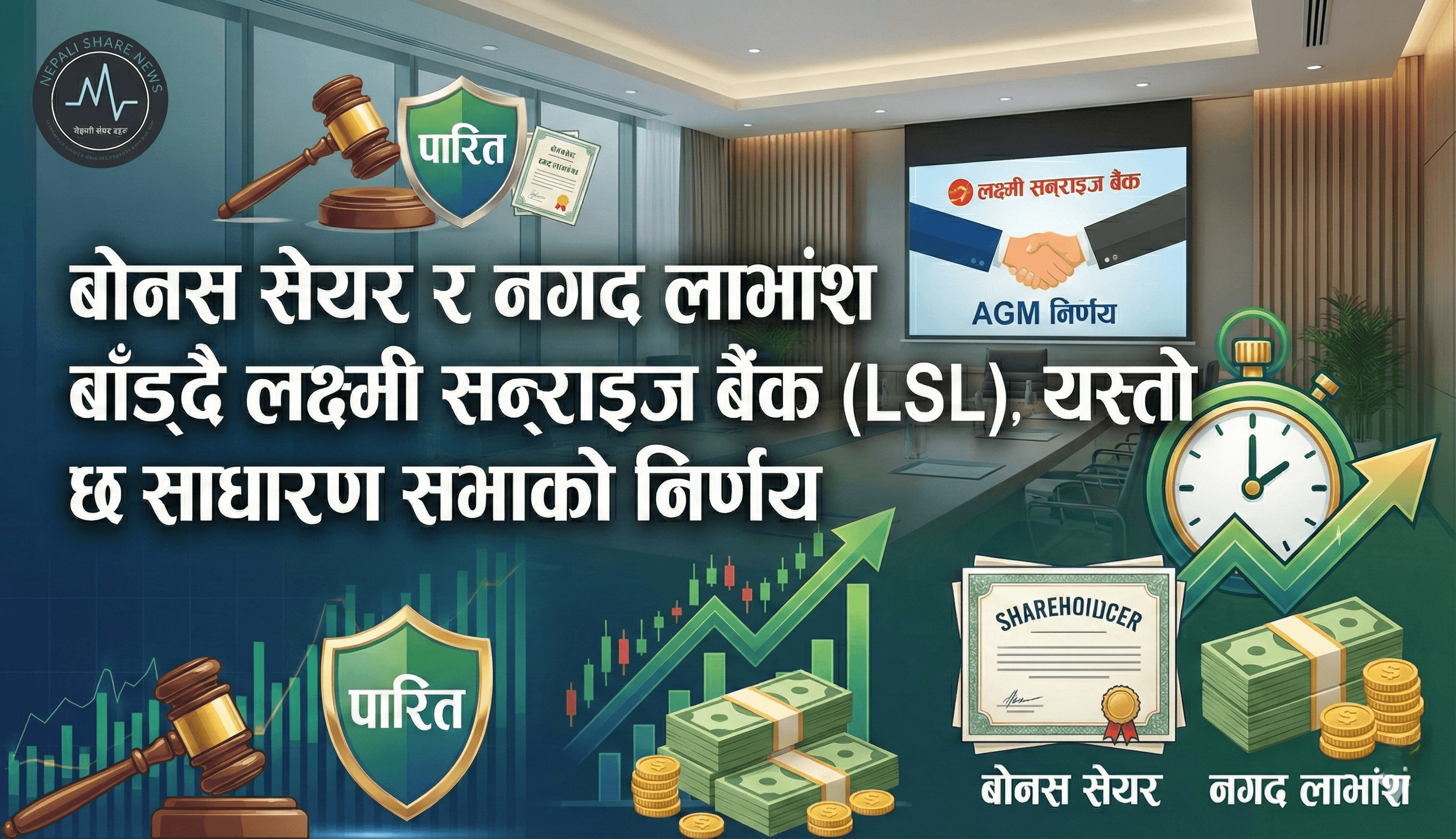 बोनस सेयर र नगद लाभांश बाँड्दै लक्ष्मी सन्राइज बैंक, यस्तो छ साधारण सभाको निर्णय